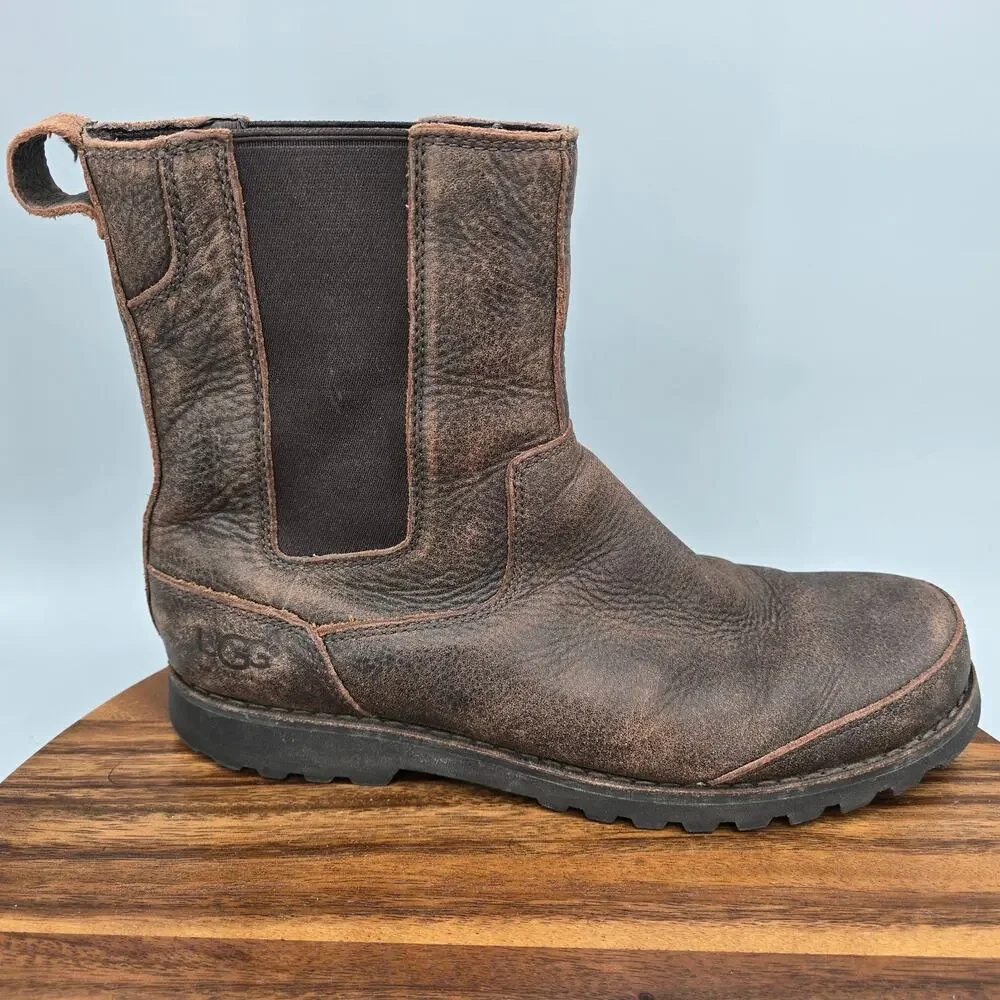 Ugg Herrick Chelsea Boots Mens 11 Brown Leather Rugged Casual Pull On Ankle